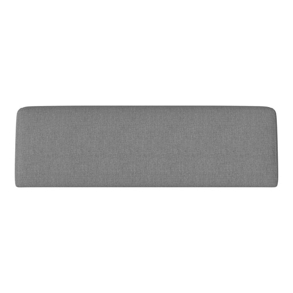Gray upholstered headboard with a smooth, textured finish, adding a modern touch to any bedroom decor.