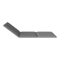 Gray adjustable lounge chair with a sleek, minimalist design and smooth, textured fabric. Perfect for modern spaces.