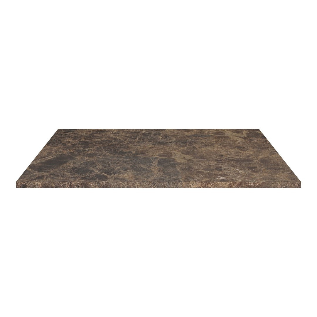 "Dark brown tabletop with a marbled pattern, featuring subtle golden and gray veins for an elegant finish."