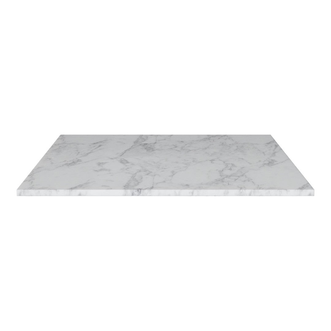 White marble countertop with subtle gray veining and a smooth, polished surface. Perfect for modern decor.