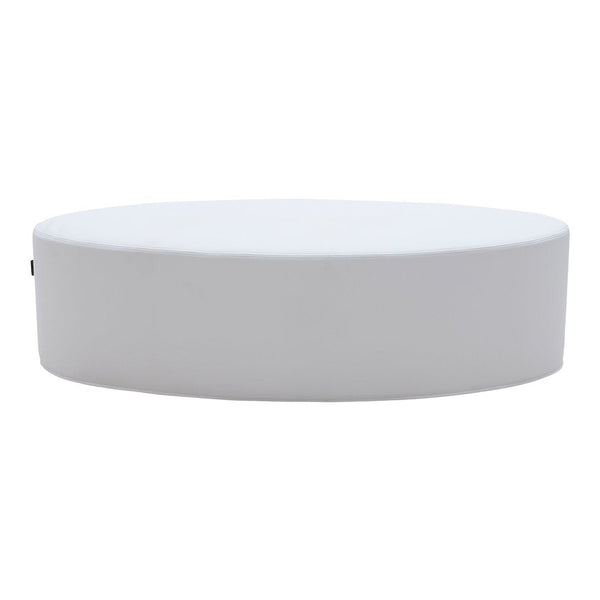 White round coffee table with a smooth, minimalist design and a sleek surface, perfect for modern decor.