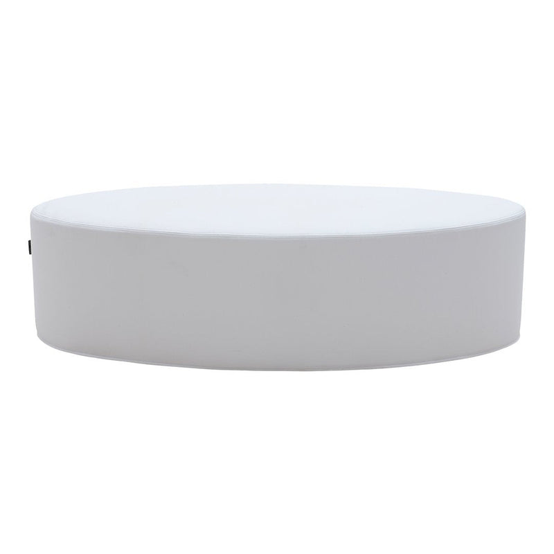 White round coffee table with a smooth, minimalist design and a sleek surface, perfect for modern decor.