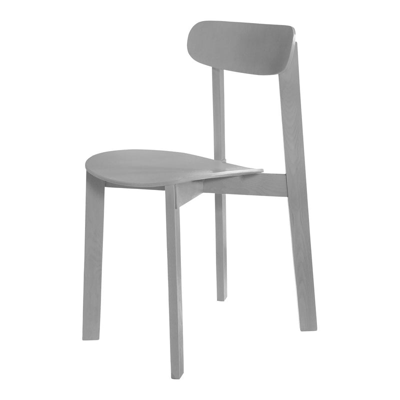 Light gray wooden chair with a minimalist design, featuring smooth, clean lines and a simple silhouette.