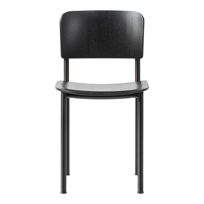 Black wooden chair with a smooth, minimal design and a matte finish. Ideal for modern interiors.