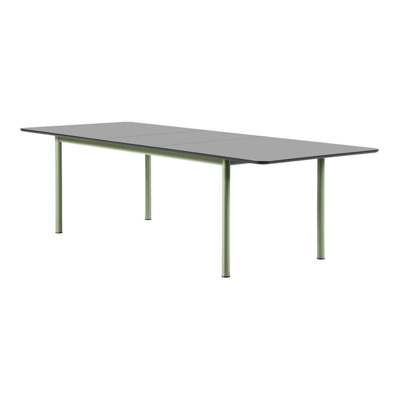Gray tabletop with light green legs, featuring a sleek, modern design and minimalistic style. Perfect for contemporary spaces.