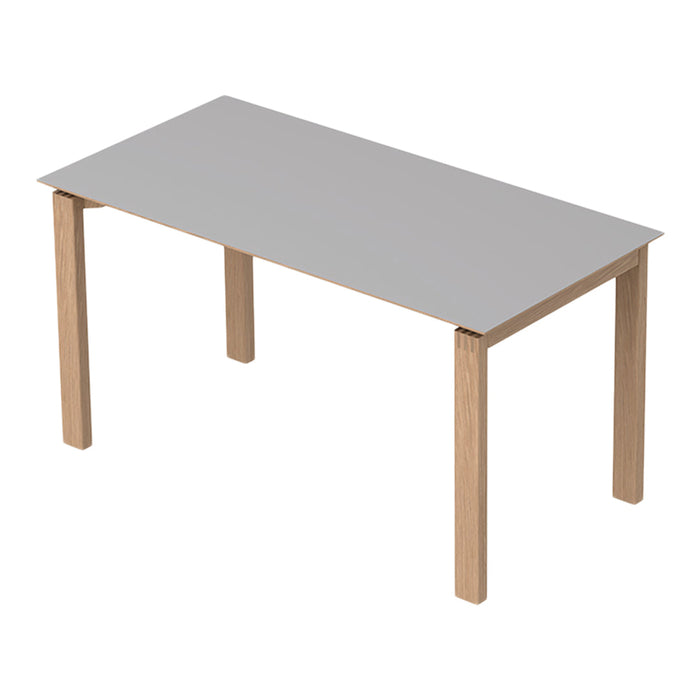 Gray tabletop with natural wood legs, featuring a sleek, minimalist design perfect for modern interiors.