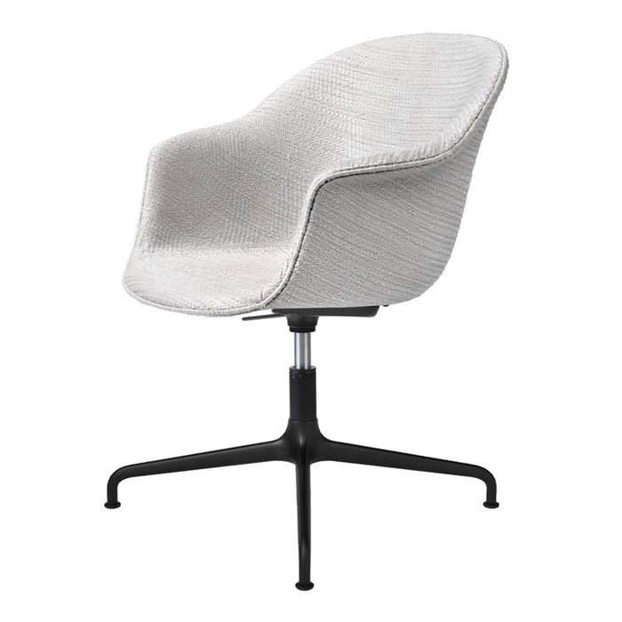 Light gray textured chair with a smooth, curved design and a sleek black base. Ideal for modern interiors.