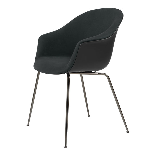 Bat Dining Chair - Black Chrome Conic Base - Front Upholstered