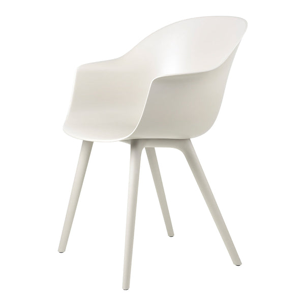 Minimalist white chair with smooth contours and sleek legs, showcasing a modern, clean design perfect for any space.