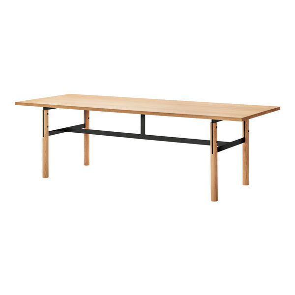Light natural wood table with a sleek black metal frame and clean, minimalist design. Perfect for modern decor.