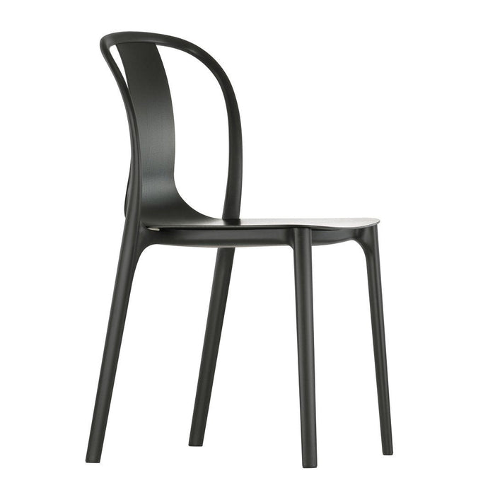 Sleek black dining chair with a smooth finish and a minimalist design, perfect for modern home decor.