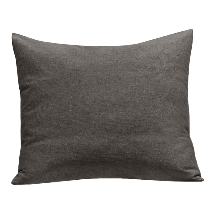 Dark gray textured throw pillow with a subtle, woven fabric pattern, perfect for modern decor.