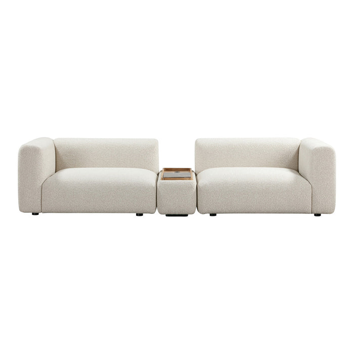 Modern cream-colored sofa with minimalistic design and plush cushions. Versatile for any contemporary living space.