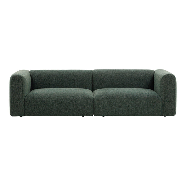 Stylish green upholstery with smooth, rounded edges, perfect for modern living spaces. Soft, textured fabric pattern.