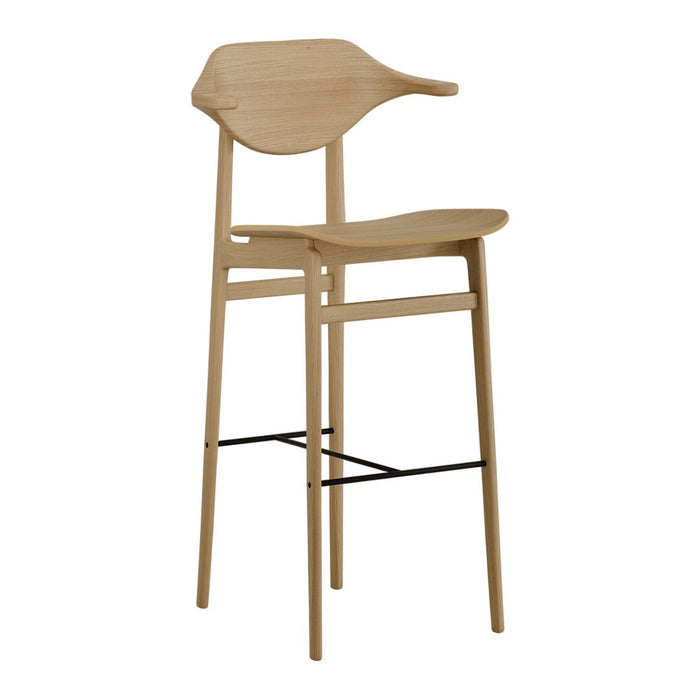 Natural wooden bar stool in a light beige shade with a smooth, minimalist design. Ideal for modern decor.