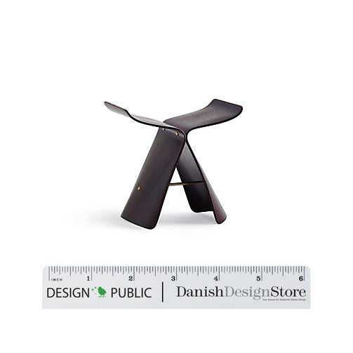 Modern brown wooden stool with sleek lines and a minimalist design, featuring smooth surfaces and a sophisticated finish.