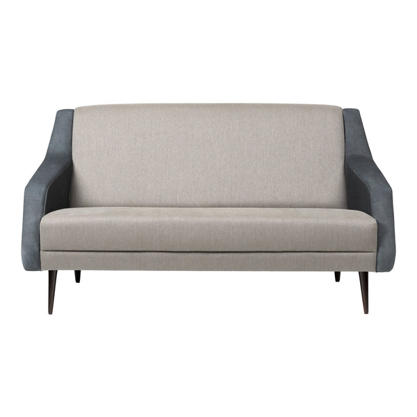 Two-tone sofa with a light beige seat and dark gray armrests, featuring a modern design with clean lines.