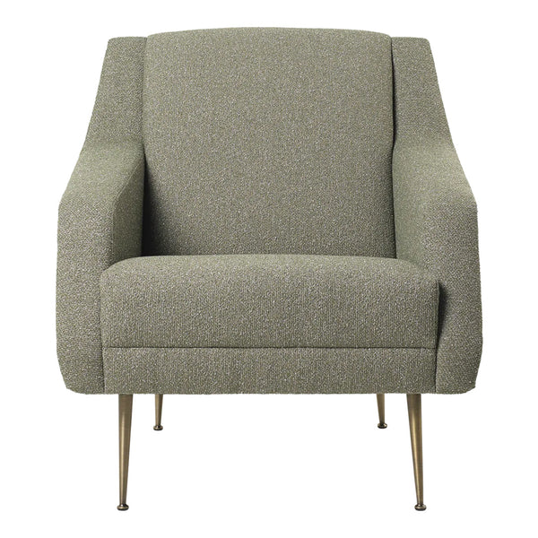 Stylish gray upholstered armchair with subtle texture and sleek metal legs, perfect for modern decor.