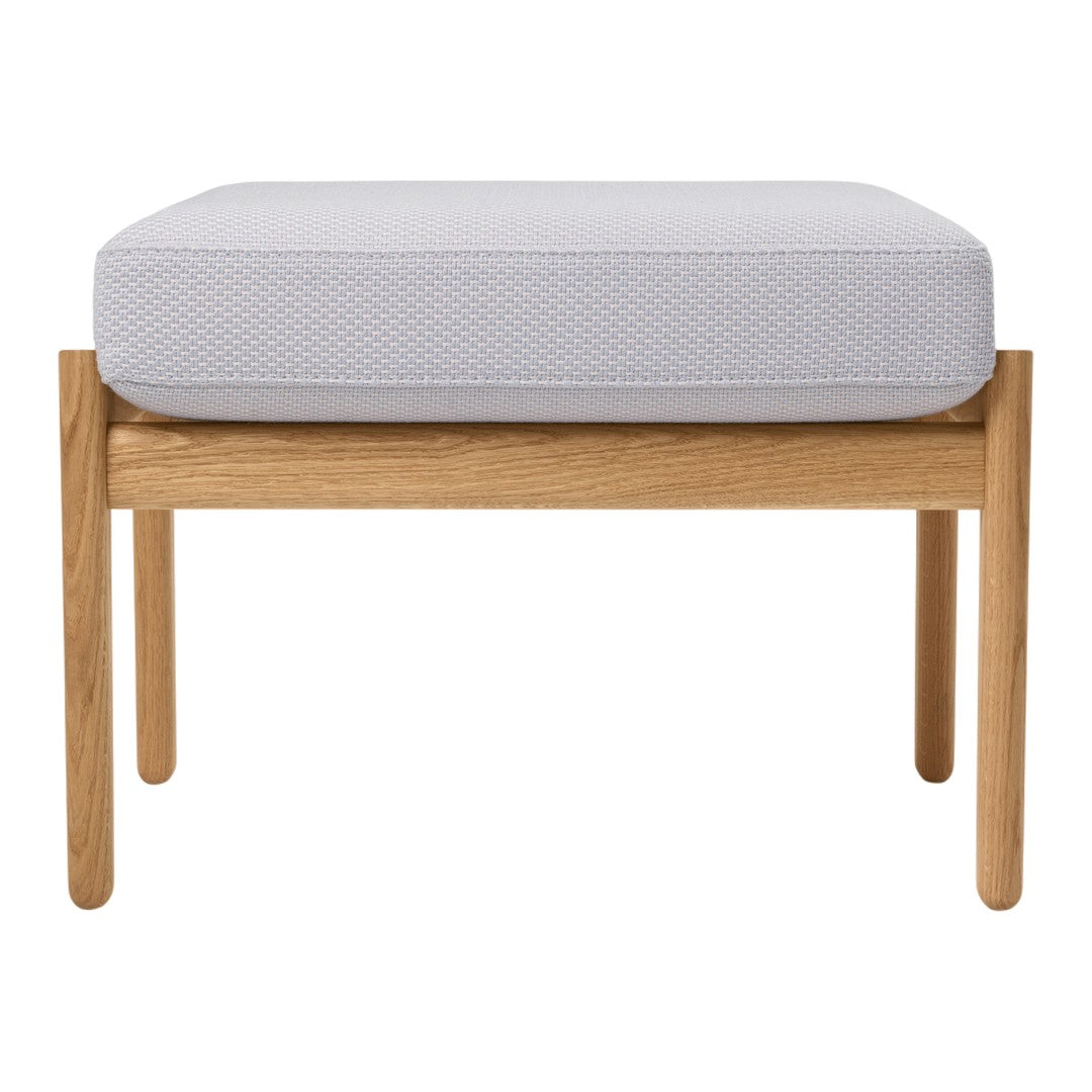 Light gray cushion on natural wood base, featuring a subtle textured pattern. Ideal for modern decor.