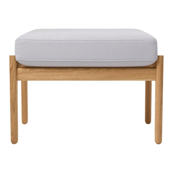 Light gray cushion on natural wood base, featuring a subtle textured pattern. Ideal for modern decor.