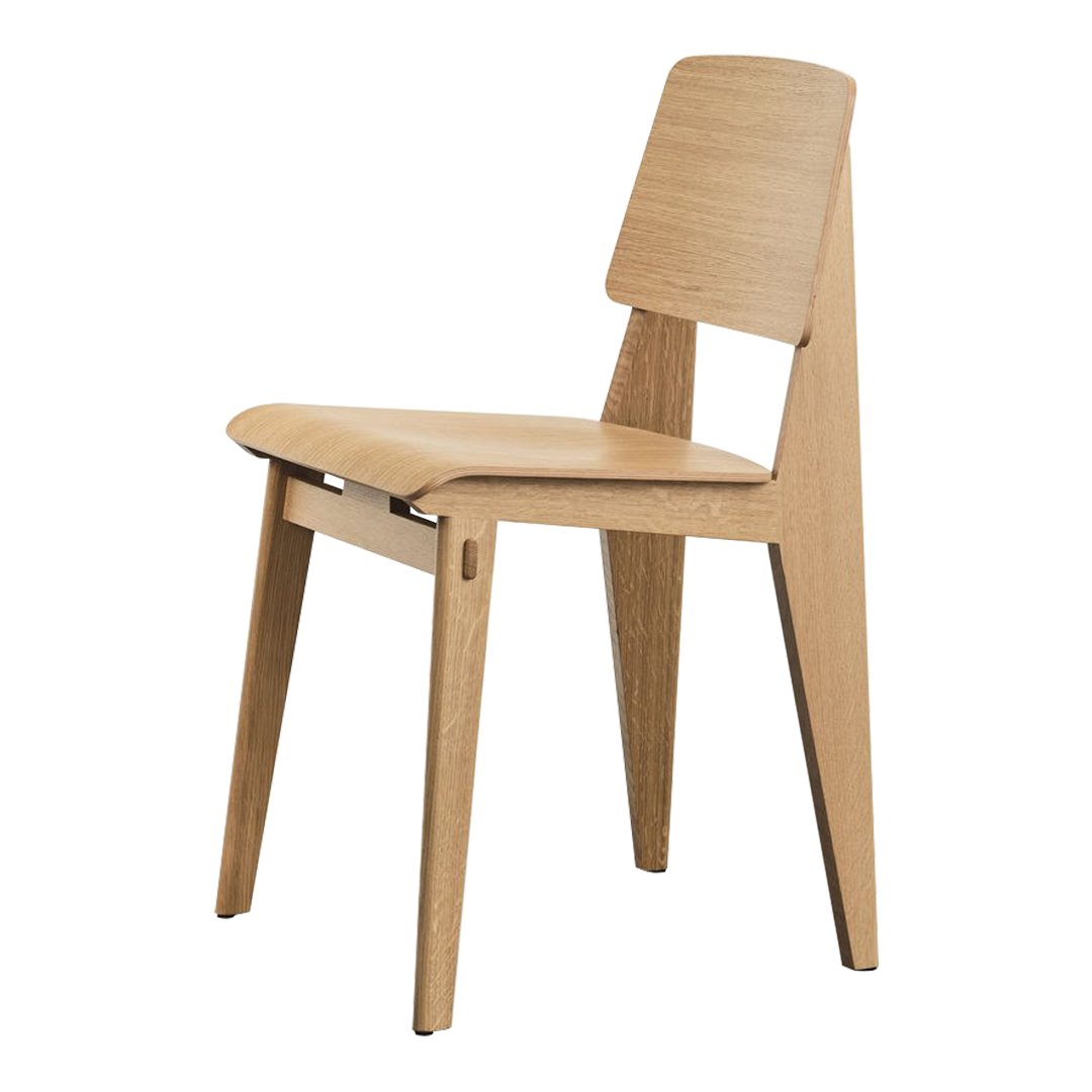 Natural wood chair with a minimalist design, featuring light oak tones and clean, seamless lines.