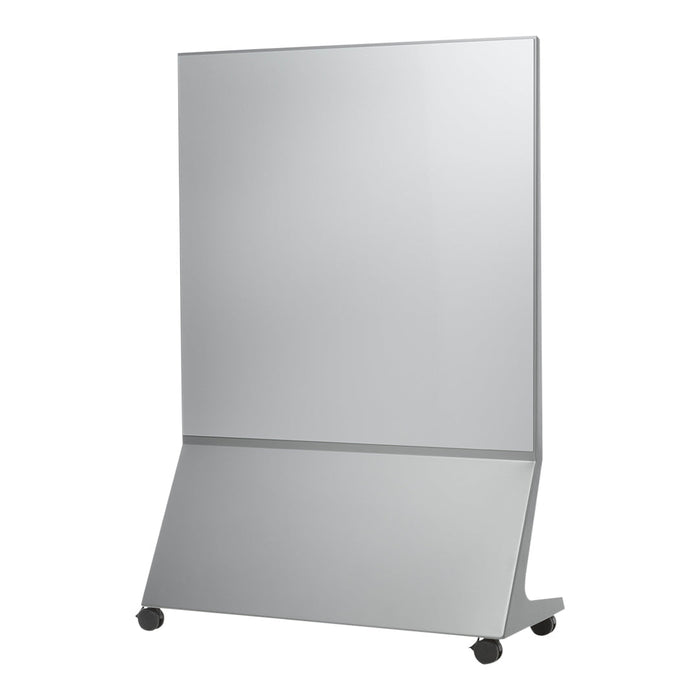 Silver full-length mirror on wheels with a sleek, modern design and smooth reflective surface. Perfect for any space.