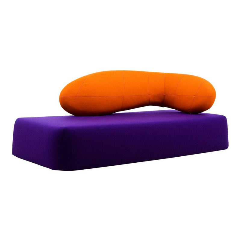 Vibrant purple base with an abstract orange cushion highlighting a modern design. Great for contemporary spaces.