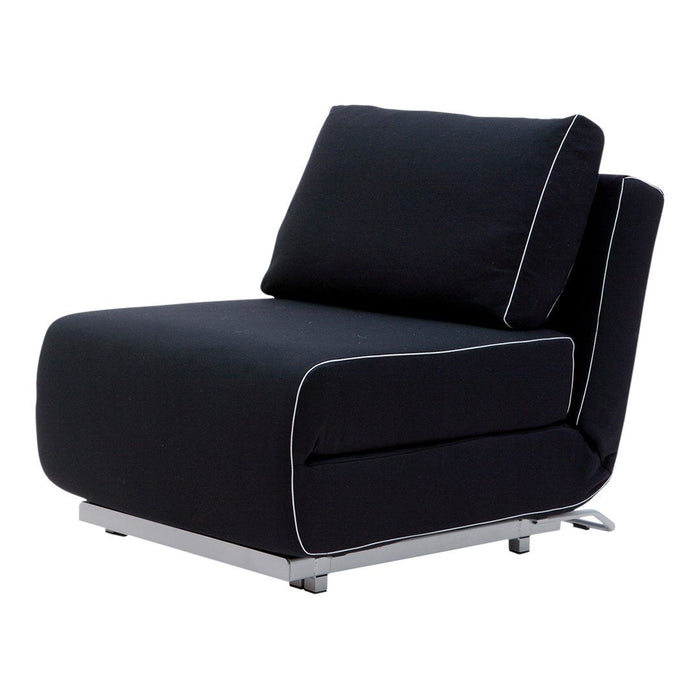 Black sofa chair with white piping accents and a minimalist design. Perfect for modern interiors.