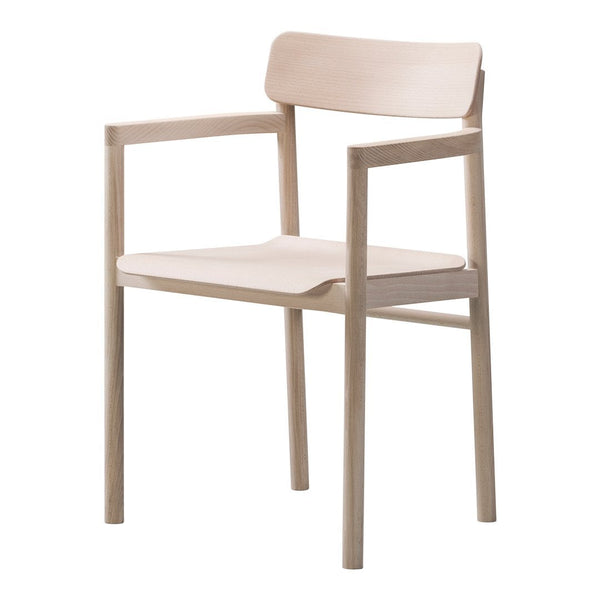Light natural wood chair with a minimalist design, featuring a smooth, pale finish and simple lines.