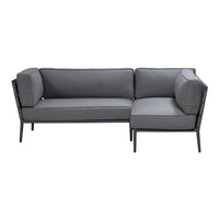 Gray sectional sofa with a modern design and clean lines, featuring a sleek black metal frame. Perfect for contemporary spaces.
