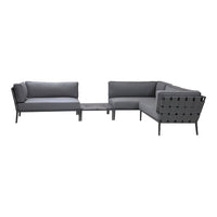 Stylish gray outdoor sectional sofa with a sleek, modern design and geometric patterns, perfect for patio decor.