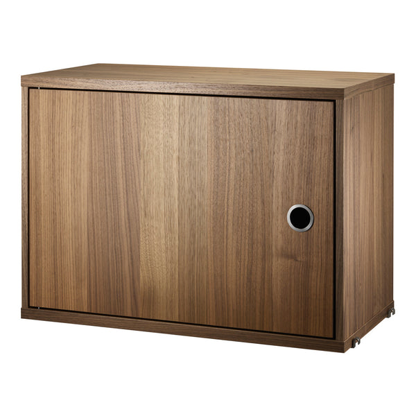 Walnut wood cabinet featuring a smooth, rich brown finish and clean lines with a minimalist design.