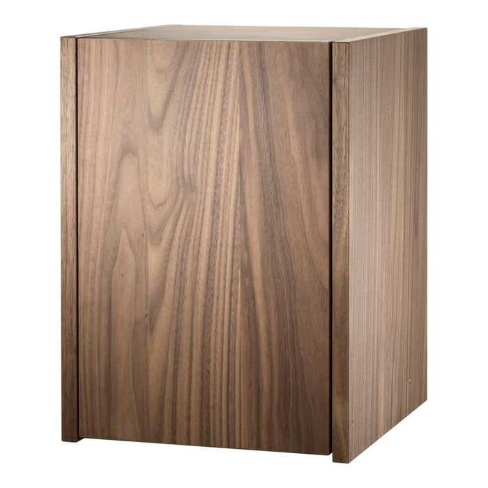 Solid walnut cube with a smooth, rich brown finish and natural grain patterns. Ideal for modern decor.
