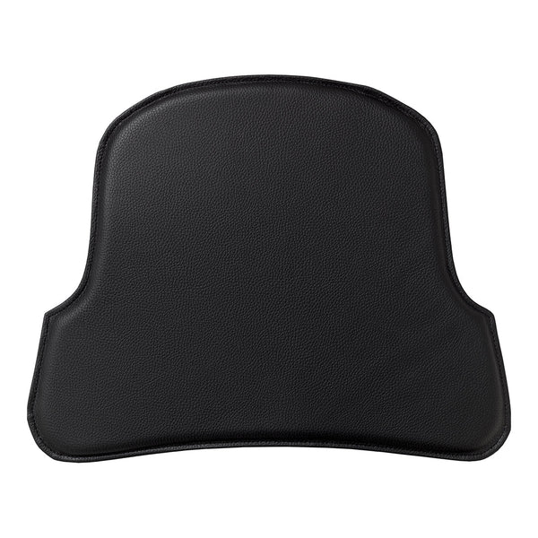 Black padded seat cushion with a sleek, smooth finish and contoured edges for optimal comfort. Ideal for any chair.