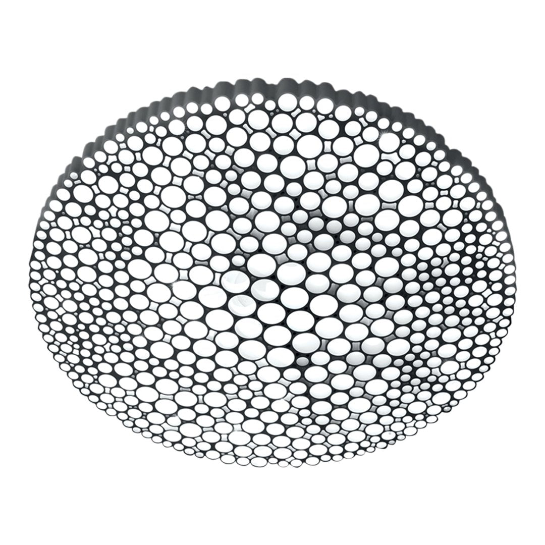 Black and white ceiling light featuring a modern, perforated bubble pattern. Elegant and contemporary design.