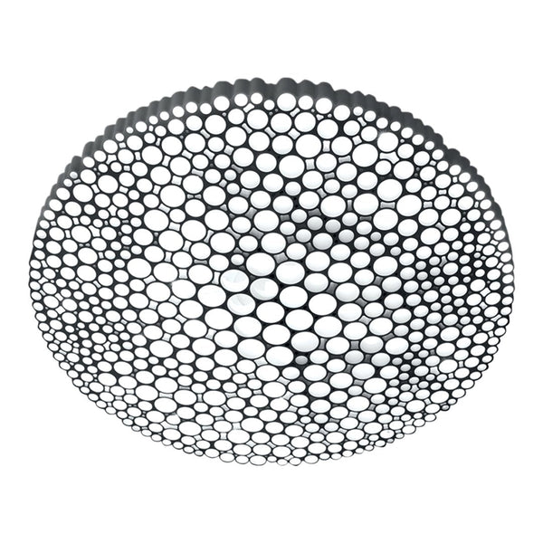 Black and white ceiling light featuring a modern, perforated bubble pattern. Elegant and contemporary design.