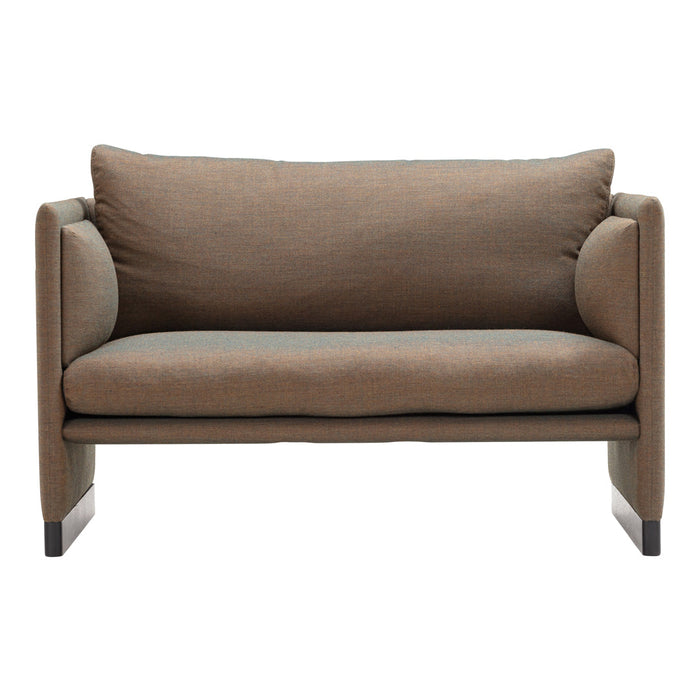 Brown upholstered loveseat with clean lines and subtle texture, ideal for modern decor.