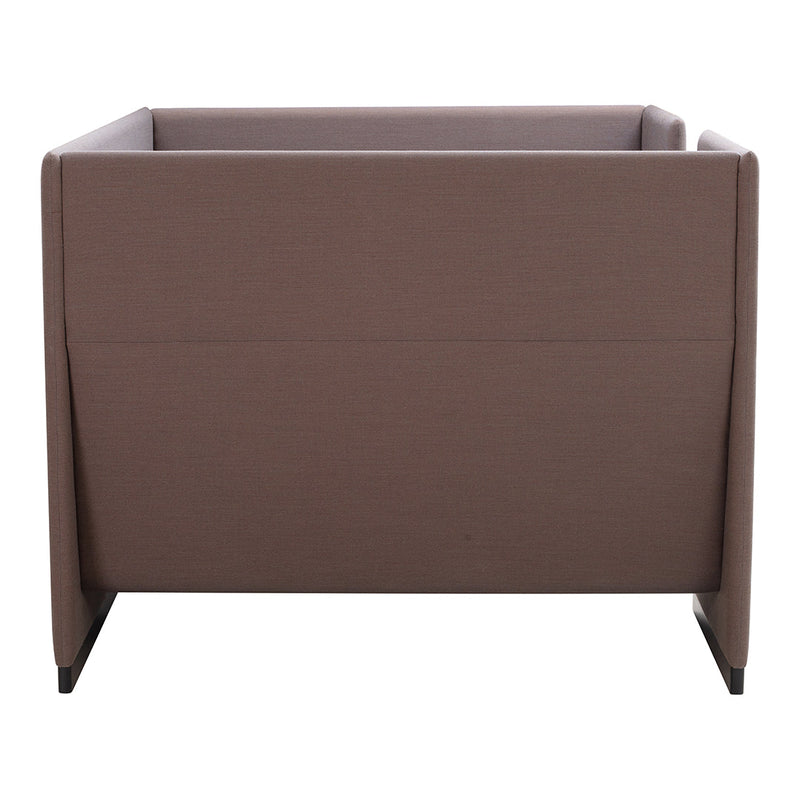 Brown upholstered cube ottoman with a smooth, solid texture and clean lines, perfect for modern decor.