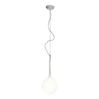 Modern pendant light featuring a sleek silver finish and a round, frosted white glass shade. Perfect for contemporary decor.