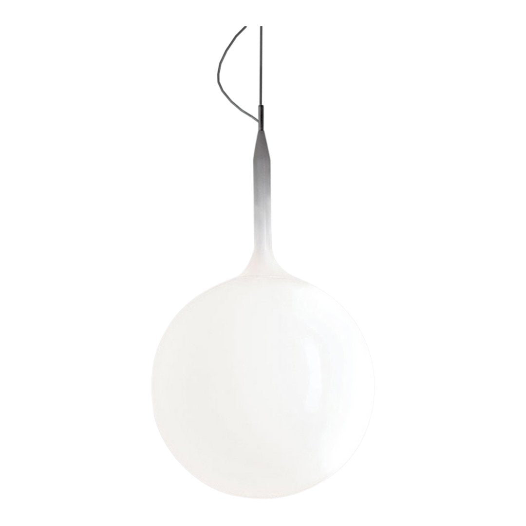 Sleek white globe pendant light with a smooth finish and subtle gradient detail. Perfect for modern decor.