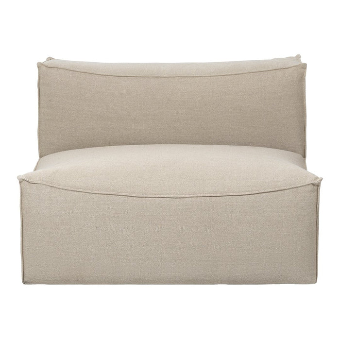 Beige upholstered chair with a smooth, minimalist design and subtle texture, perfect for modern decor.