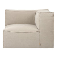 Beige corner sofa with a smooth, textured fabric and a minimalist design, perfect for modern decor.