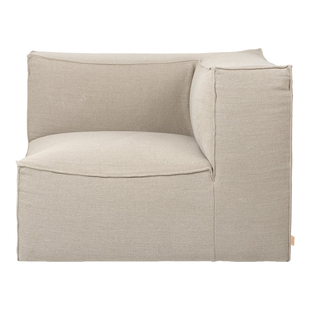 Beige corner sofa with a smooth, minimalist design and soft fabric texture. Ideal for modern interiors.