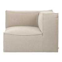 Beige corner sofa with a smooth, minimalist design and soft fabric texture. Ideal for modern interiors.