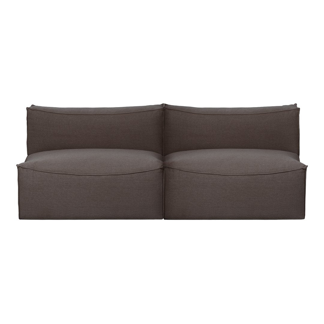Gray double sofa with minimalist design and smooth, textured fabric. Perfect for modern living spaces.