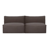 Gray double sofa with minimalist design and smooth, textured fabric. Perfect for modern living spaces.