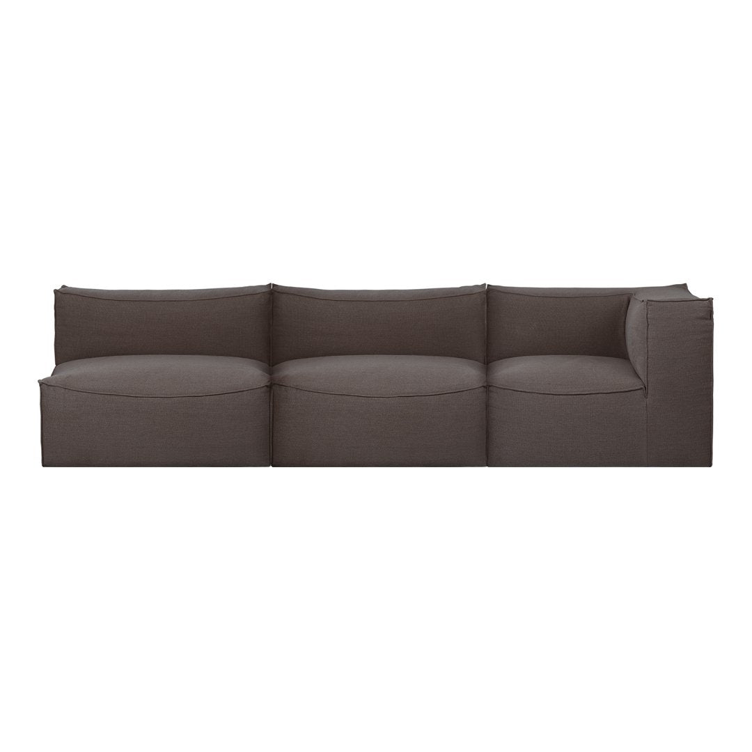 Modern brown sectional sofa with smooth fabric and minimalist design, perfect for contemporary living spaces.