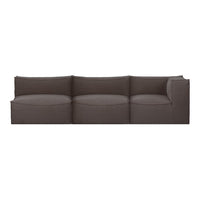 Modern brown sectional sofa with smooth fabric and minimalist design, perfect for contemporary living spaces.