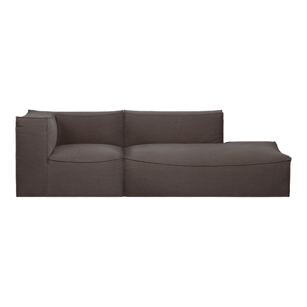 Brown modular sofa with a smooth fabric texture and minimalist design, perfect for modern living spaces.
