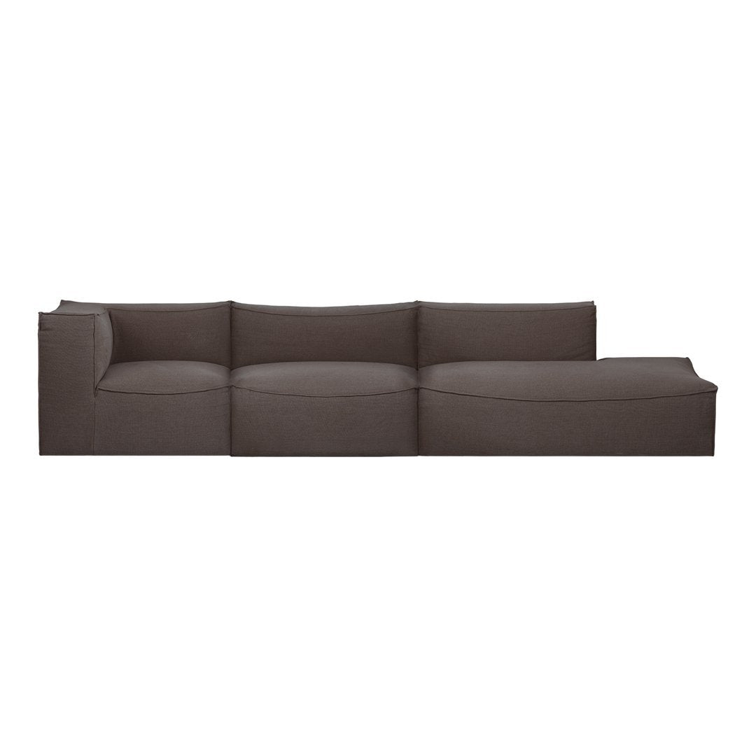 "Modern modular sofa in a rich dark brown color with clean lines and a minimalist design."